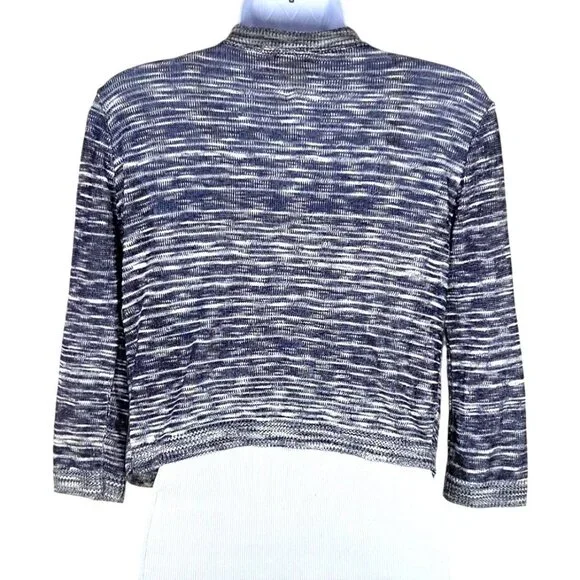 Y2K Vintage Etc... Black White Space Dye Knit Open Front Cropped Cardigan Small - Picture 3 of 6